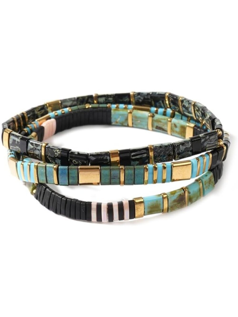 Boho 3-Piece Stackable Beaded Bracelets Set for Women & Men - Handmade Healing